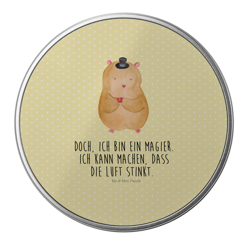 Blechdose rund Hamster mit Hut Metalldose, Keksdose, Dose, Vorratsdose, Geschenkbox, Tiermotive, Gute Laune, lustige Sprüche, Tiere, Hamster, Hut, Magier, Zylinder, Zwerghamster, Zauberer, Houdini