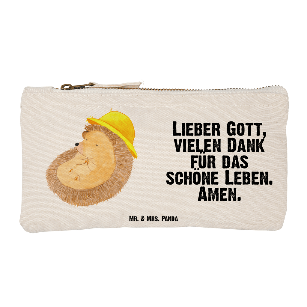 Schminktasche Igel betet Schminktasche, Kosmetiktasche, Kosmetikbeutel, Stiftemäppchen, Etui, Federmappe, Makeup, XXL, Schminketui, Kosmetiketui, Schlamperetui, Tiermotive, Gute Laune, lustige Sprüche, Tiere, Igel, Igel mit Hut, Sonnenhut, Gott, Amen, beten, Leben, Dankbarkeit, Dankbar sein, dankbar, genießen
