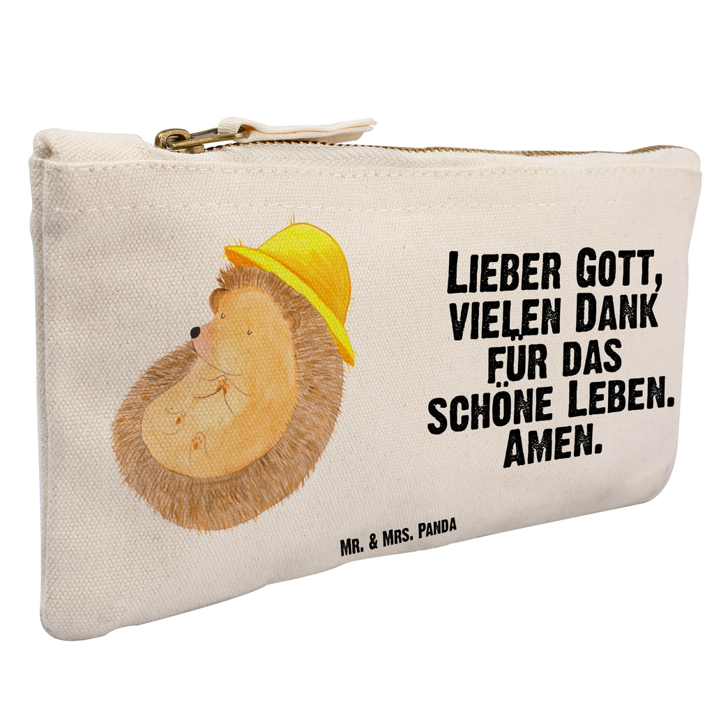 Schminktasche Igel betet Schminktasche, Kosmetiktasche, Kosmetikbeutel, Stiftemäppchen, Etui, Federmappe, Makeup, XXL, Schminketui, Kosmetiketui, Schlamperetui, Tiermotive, Gute Laune, lustige Sprüche, Tiere, Igel, Igel mit Hut, Sonnenhut, Gott, Amen, beten, Leben, Dankbarkeit, Dankbar sein, dankbar, genießen