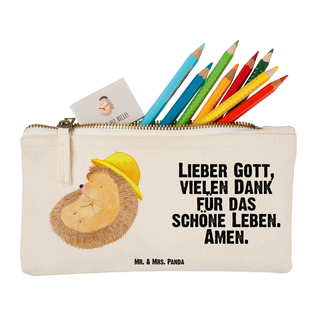 Schminktasche Igel betet Schminktasche, Kosmetiktasche, Kosmetikbeutel, Stiftemäppchen, Etui, Federmappe, Makeup, XXL, Schminketui, Kosmetiketui, Schlamperetui, Tiermotive, Gute Laune, lustige Sprüche, Tiere, Igel, Igel mit Hut, Sonnenhut, Gott, Amen, beten, Leben, Dankbarkeit, Dankbar sein, dankbar, genießen