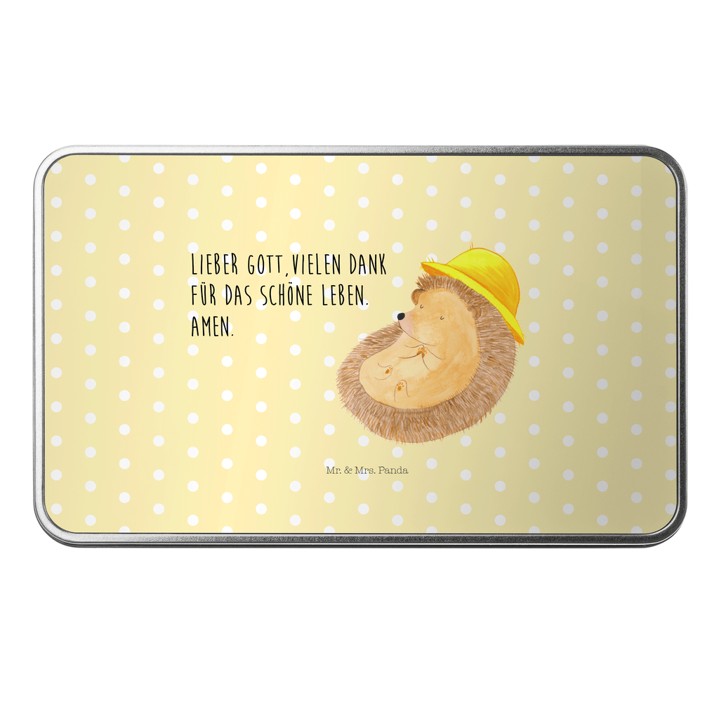 Metalldose rechteckig Igel betet Blechdose, Metalldose, Blechbox, Container, Keksdose, Vorratsdose, Vorratsbox, Döschen, Versperbox, Vesperdose, Aufbewahrungsdose, Aufbewahrungsbox, Aluminiumdose, Dose, Tiermotive, Gute Laune, lustige Sprüche, Tiere, Igel, Igel mit Hut, Sonnenhut, Gott, Amen, beten, Leben, Dankbarkeit, Dankbar sein, dankbar, genießen