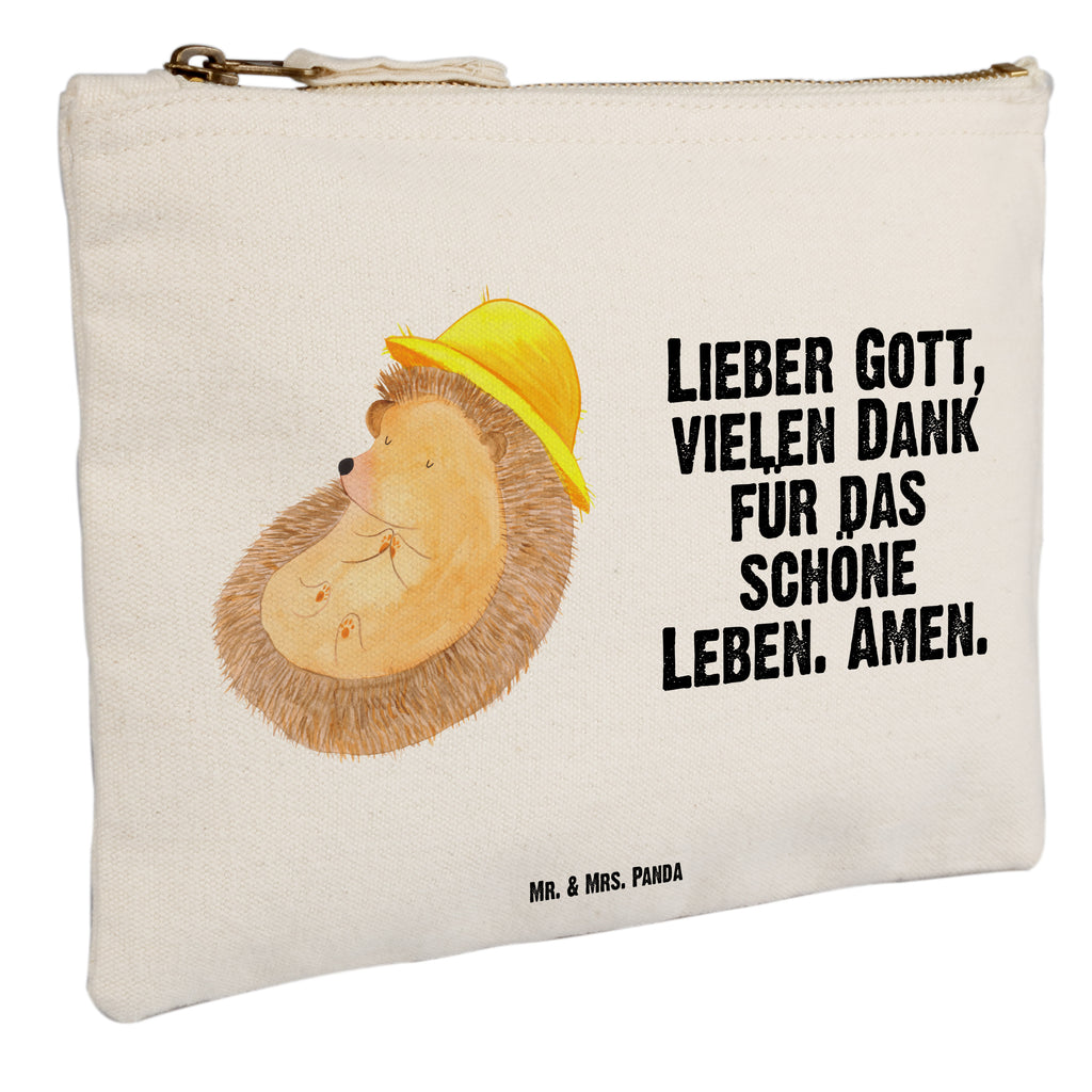 Schminktasche Igel betet Schminktasche, Kosmetiktasche, Kosmetikbeutel, Stiftemäppchen, Etui, Federmappe, Makeup, XXL, Schminketui, Kosmetiketui, Schlamperetui, Tiermotive, Gute Laune, lustige Sprüche, Tiere, Igel, Igel mit Hut, Sonnenhut, Gott, Amen, beten, Leben, Dankbarkeit, Dankbar sein, dankbar, genießen