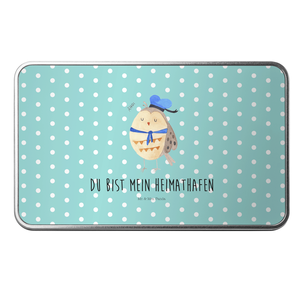 Metalldose rechteckig Eule Matrosen Blechdose, Metalldose, Blechbox, Container, Keksdose, Vorratsdose, Vorratsbox, Döschen, Versperbox, Vesperdose, Aufbewahrungsdose, Aufbewahrungsbox, Aluminiumdose, Dose, Eule, Eule Spruch, Eule Deko, Owl, Wortspiel lustig, Matrose, Freundin, Ehe, Seefahrer, Heimathafen, Hochzeitstag Geschenk