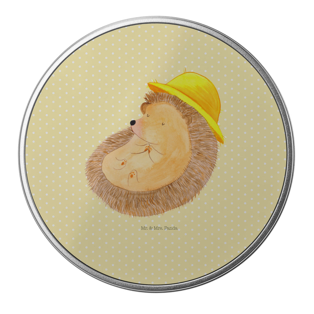 Blechdose rund Igel betet Metalldose, Keksdose, Dose, Vorratsdose, Geschenkbox, Tiermotive, Gute Laune, lustige Sprüche, Tiere, Igel, Igel mit Hut, Sonnenhut, Gott, Amen, beten, Leben, Dankbarkeit, Dankbar sein, dankbar, genießen