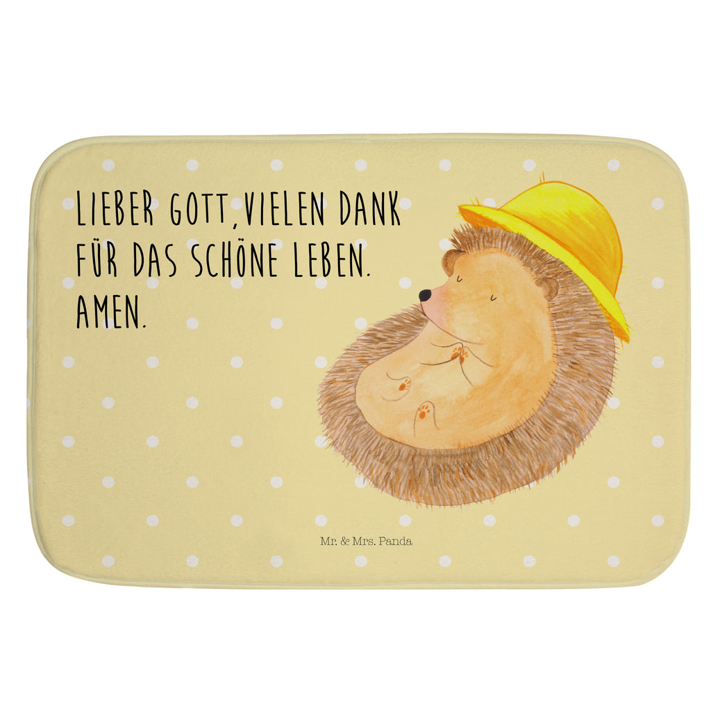 Badvorleger Igel betet Badematte, Badteppich, Duschvorleger, Badezimmerteppich, Badezimmermatte, Badvorleger, Duschmatte, Duschteppich, Tiermotive, Gute Laune, lustige Sprüche, Tiere, Igel, Igel mit Hut, Sonnenhut, Gott, Amen, beten, Leben, Dankbarkeit, Dankbar sein, dankbar, genießen