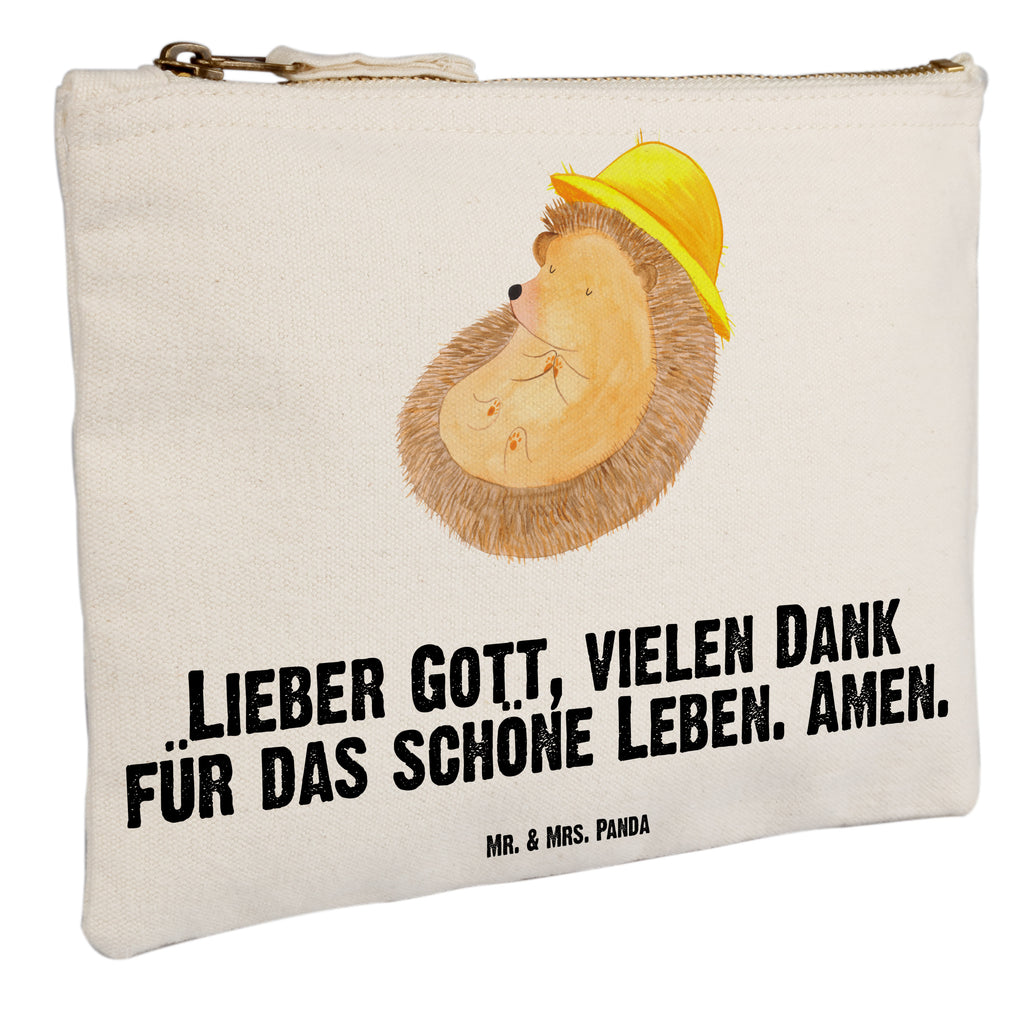 Schminktasche Igel betet Schminktasche, Kosmetiktasche, Kosmetikbeutel, Stiftemäppchen, Etui, Federmappe, Makeup, XXL, Schminketui, Kosmetiketui, Schlamperetui, Tiermotive, Gute Laune, lustige Sprüche, Tiere, Igel, Igel mit Hut, Sonnenhut, Gott, Amen, beten, Leben, Dankbarkeit, Dankbar sein, dankbar, genießen