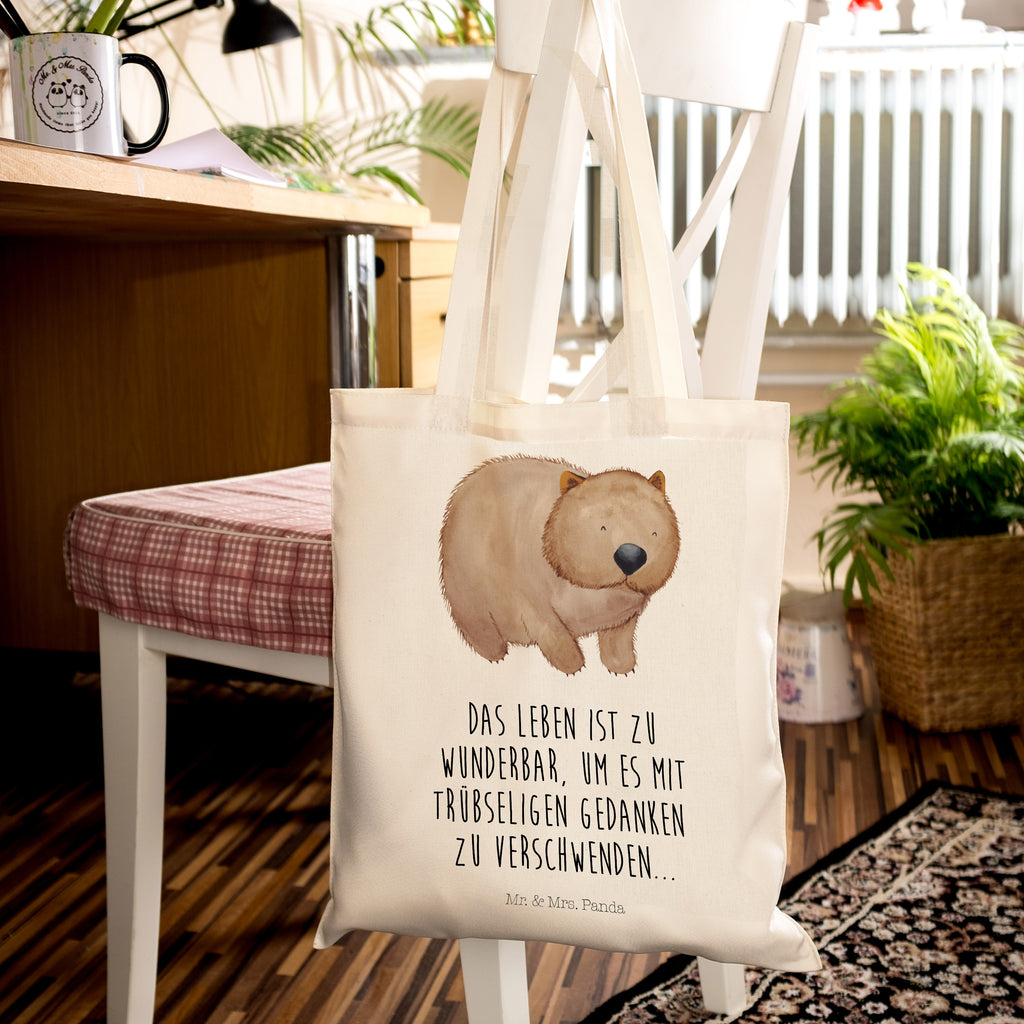 Tragetasche Wombat Beuteltasche, Beutel, Einkaufstasche, Jutebeutel, Stoffbeutel, Tiermotive, Gute Laune, lustige Sprüche, Tiere, Wombat, Das Leben ist schön, Motivation, Spruch, Australien