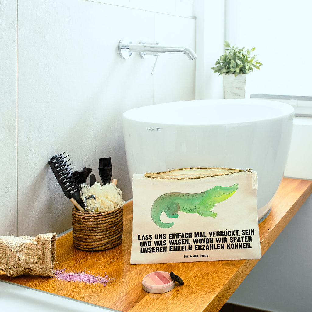 Schminktasche Krokodil Schminktasche, Kosmetiktasche, Kosmetikbeutel, Stiftemäppchen, Etui, Federmappe, Makeup, XXL, Schminketui, Kosmetiketui, Schlamperetui, Meerestiere, Meer, Urlaub, Krokodil, Krokodile, verrückt sein, spontan sein, Abenteuerlust, Reiselust, Freundin, beste Freundin, Lieblingsmensch