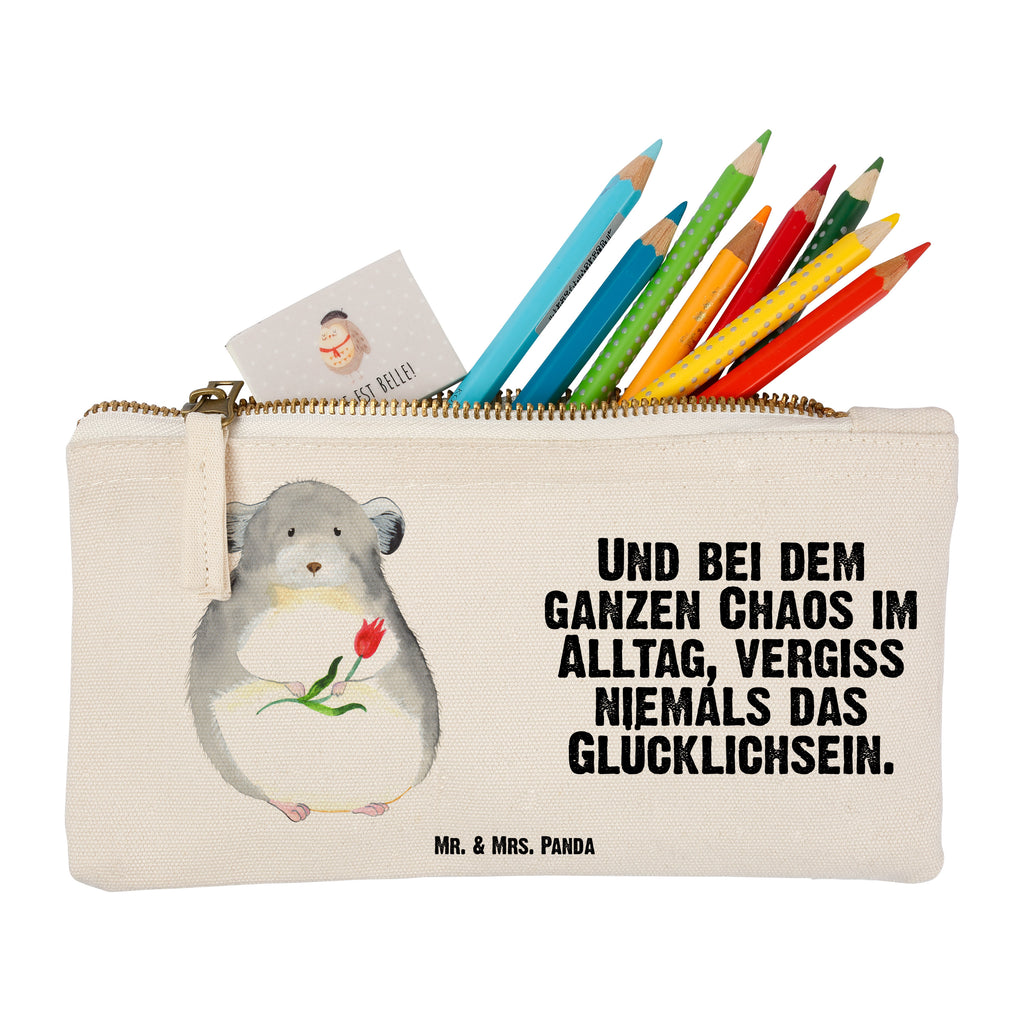 Schminktasche Chinchilla mit Blume Schminktasche, Kosmetiktasche, Kosmetikbeutel, Stiftemäppchen, Etui, Federmappe, Makeup, XXL, Schminketui, Kosmetiketui, Schlamperetui, Tiermotive, Gute Laune, lustige Sprüche, Tiere, Chinchilla, Chinchillas, Liebeskummer, Kummer, Depressionen, traurig sein, Chaos, Glücklichsein, Büro, Büroalltag