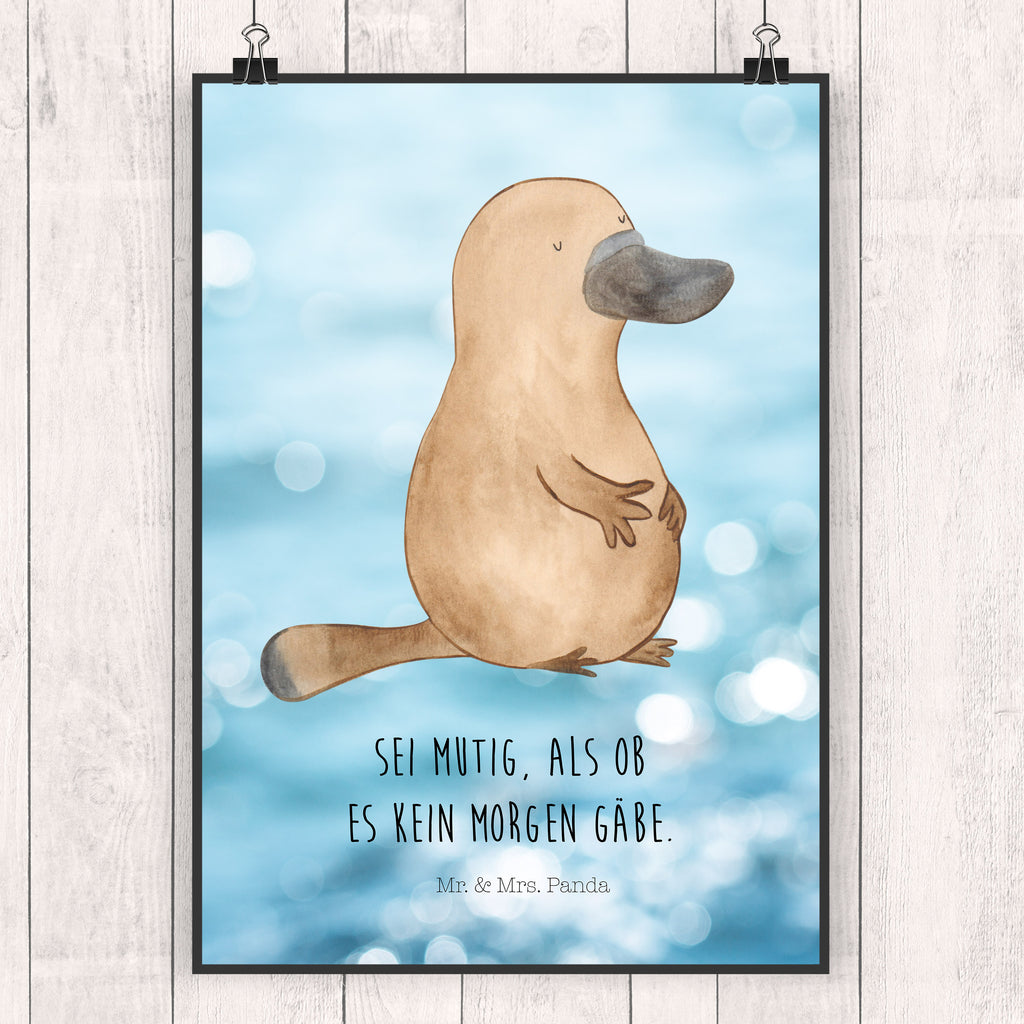 Poster Schnabeltier mutig Poster, Wandposter, Bild, Wanddeko, Küchenposter, Kinderposter, Wanddeko Bild, Raumdekoration, Wanddekoration, Handgemaltes Poster, Mr. & Mrs. Panda Poster, Designposter, Kunstdruck, Posterdruck, Meerestiere, Meer, Urlaub, Schnabeltier, Mut, mutig, Lebensweisheit, Schnabeltiere, Motivation, Training, Büro, Arbeit, Neuanfang, Neustart, Weltreise, Raodtrip