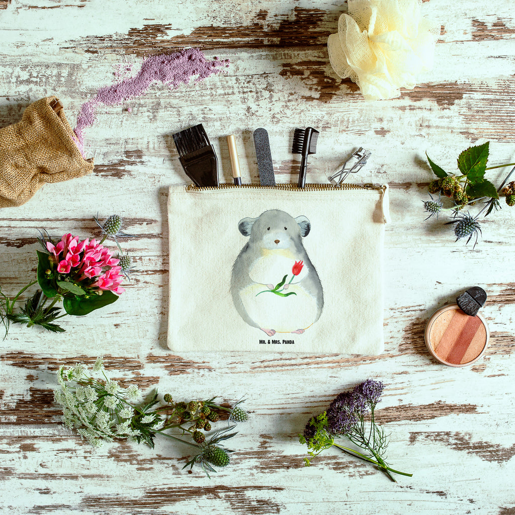 Schminktasche Chinchilla mit Blume Schminktasche, Kosmetiktasche, Kosmetikbeutel, Stiftemäppchen, Etui, Federmappe, Makeup, XXL, Schminketui, Kosmetiketui, Schlamperetui, Tiermotive, Gute Laune, lustige Sprüche, Tiere, Chinchilla, Chinchillas, Liebeskummer, Kummer, Depressionen, traurig sein, Chaos, Glücklichsein, Büro, Büroalltag