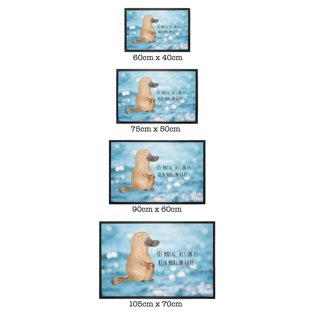 Fußmatte Schnabeltier mutig Schnabeltier, Mut, mutig, Lebensweisheit, Schnabeltiere, Motivation, Training, Büro, Arbeit, Neuanfang, Neustart, Weltreise, Raodtrip	 Türvorleger, Schmutzmatte, Fußabtreter, Matte, Schmutzfänger, Fußabstreifer, Schmutzfangmatte, Türmatte, Motivfußmatte,  Haustürmatte, Vorleger  Meerestiere, Meer, Urlaub