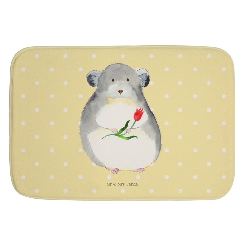 Badvorleger Chinchilla mit Blume Badematte, Badteppich, Duschvorleger, Badezimmerteppich, Badezimmermatte, Badvorleger, Duschmatte, Duschteppich, Tiermotive, Gute Laune, lustige Sprüche, Tiere, Chinchilla, Chinchillas, Liebeskummer, Kummer, Depressionen, traurig sein, Chaos, Glücklichsein, Büro, Büroalltag