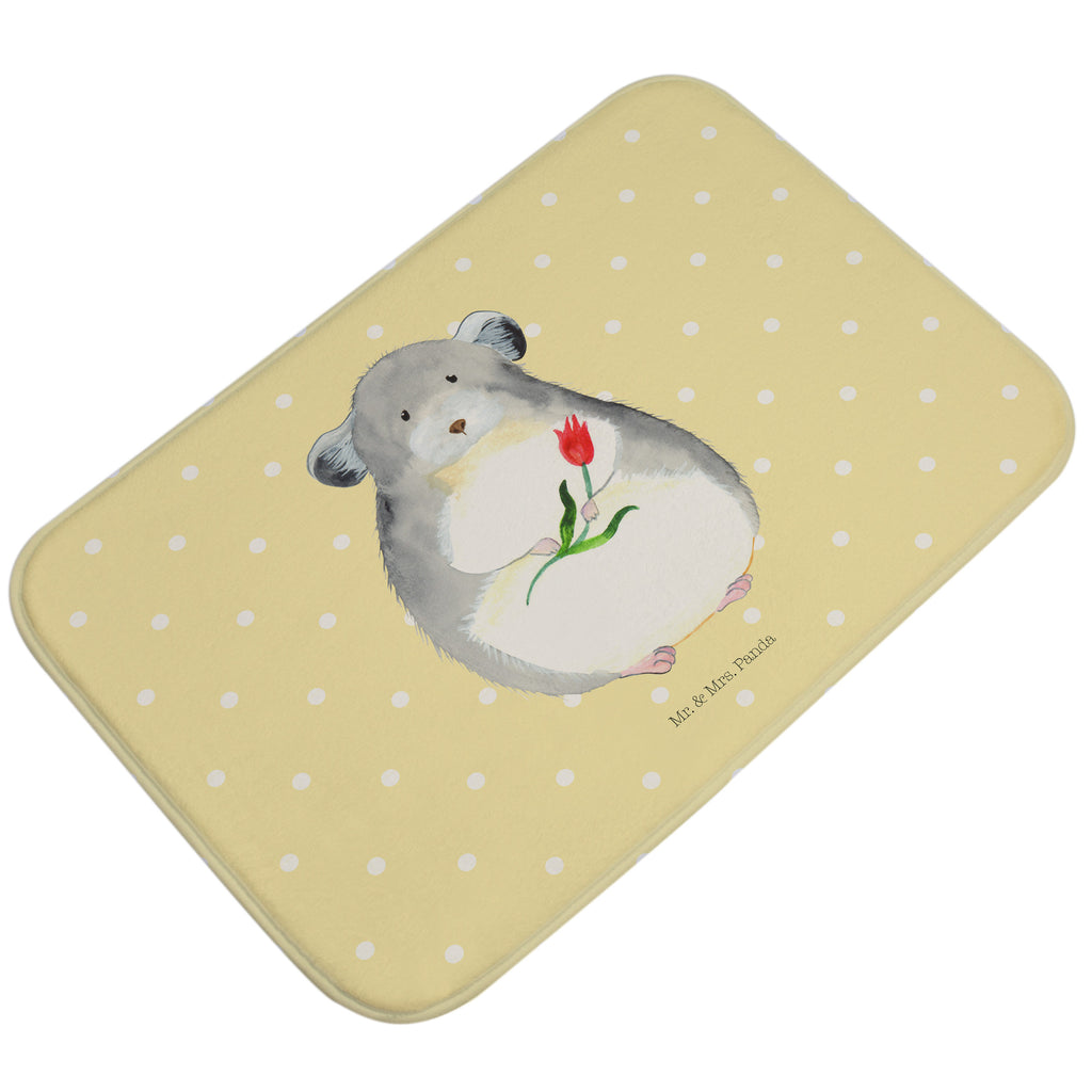 Badvorleger Chinchilla mit Blume Badematte, Badteppich, Duschvorleger, Badezimmerteppich, Badezimmermatte, Badvorleger, Duschmatte, Duschteppich, Tiermotive, Gute Laune, lustige Sprüche, Tiere, Chinchilla, Chinchillas, Liebeskummer, Kummer, Depressionen, traurig sein, Chaos, Glücklichsein, Büro, Büroalltag