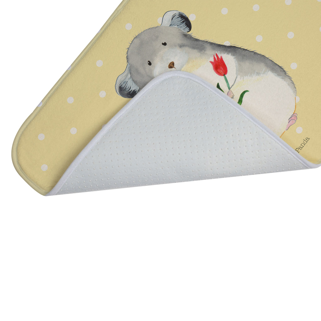 Badvorleger Chinchilla mit Blume Badematte, Badteppich, Duschvorleger, Badezimmerteppich, Badezimmermatte, Badvorleger, Duschmatte, Duschteppich, Tiermotive, Gute Laune, lustige Sprüche, Tiere, Chinchilla, Chinchillas, Liebeskummer, Kummer, Depressionen, traurig sein, Chaos, Glücklichsein, Büro, Büroalltag