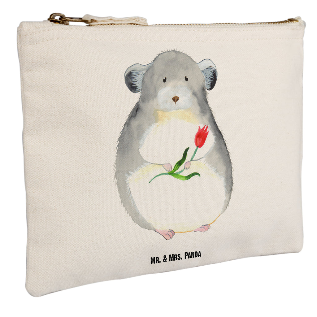 Schminktasche Chinchilla mit Blume Schminktasche, Kosmetiktasche, Kosmetikbeutel, Stiftemäppchen, Etui, Federmappe, Makeup, XXL, Schminketui, Kosmetiketui, Schlamperetui, Tiermotive, Gute Laune, lustige Sprüche, Tiere, Chinchilla, Chinchillas, Liebeskummer, Kummer, Depressionen, traurig sein, Chaos, Glücklichsein, Büro, Büroalltag