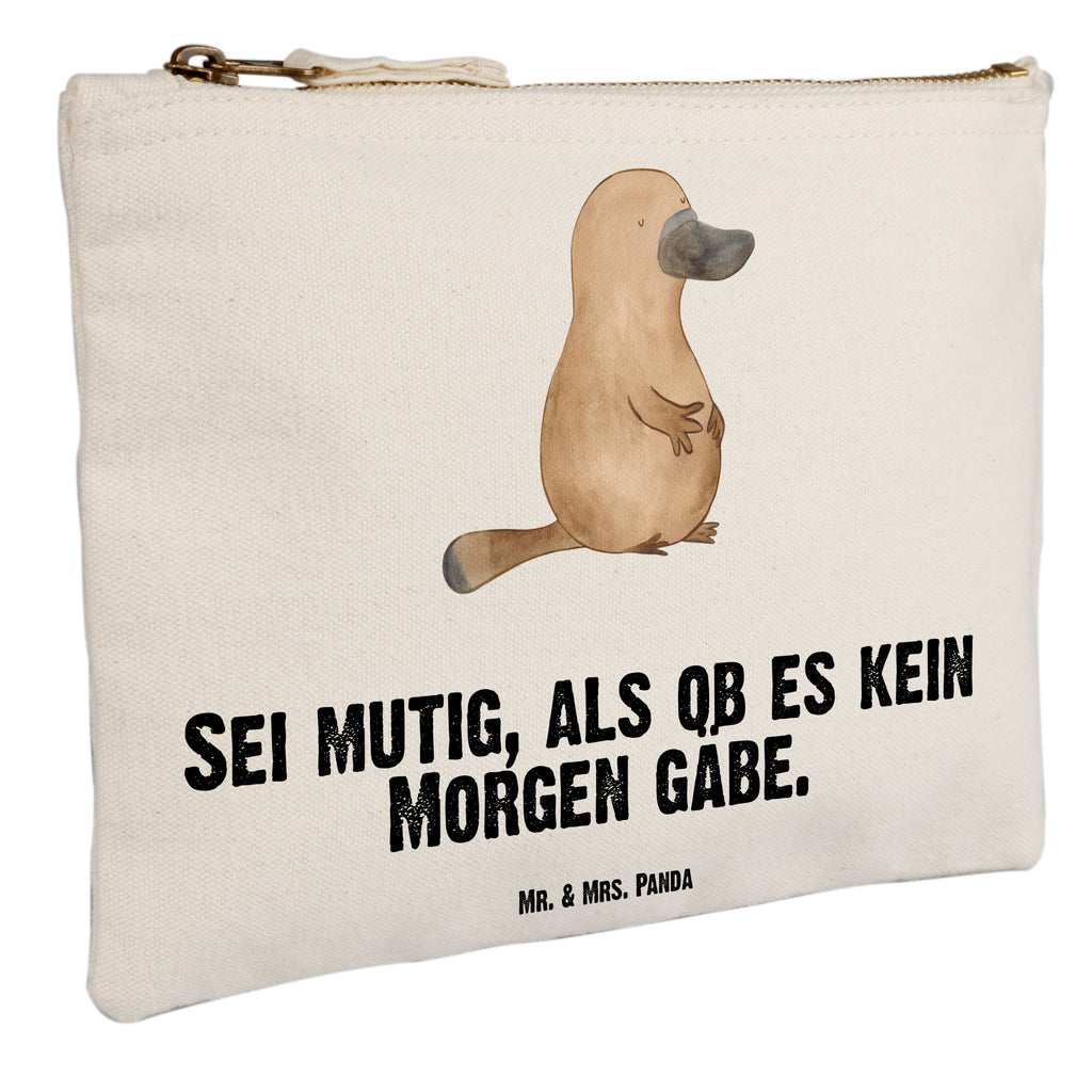 Schminktasche Schnabeltier mutig Schminktasche, Kosmetiktasche, Kosmetikbeutel, Stiftemäppchen, Etui, Federmappe, Makeup, XXL, Schminketui, Kosmetiketui, Schlamperetui, Meerestiere, Meer, Urlaub, Schnabeltier, Mut, mutig, Lebensweisheit, Schnabeltiere, Motivation, Training, Büro, Arbeit, Neuanfang, Neustart, Weltreise, Raodtrip