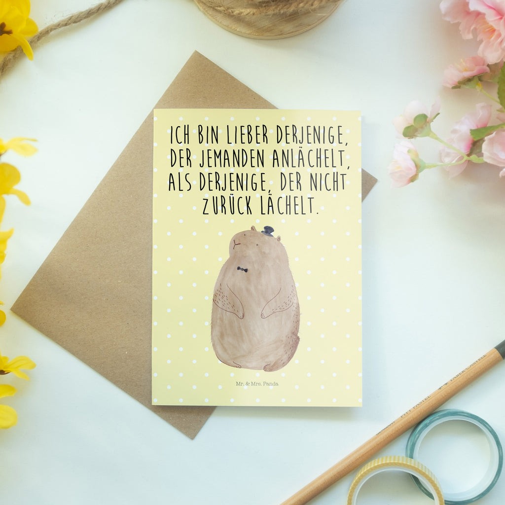 Grußkarte Murmeltier Klappkarte, Einladungskarte, Glückwunschkarte, Hochzeitskarte, Geburtstagskarte, Karte, Tiermotive, Gute Laune, lustige Sprüche, Tiere, Murmeltier, Knigge, Fröhlichkeit, Freundlichkeit, Respekt, Anstand