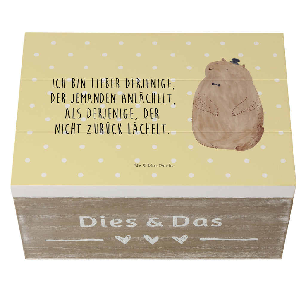 Holzkiste Murmeltier Holzkiste, Kiste, Schatzkiste, Truhe, Schatulle, XXL, Erinnerungsbox, Erinnerungskiste, Dekokiste, Aufbewahrungsbox, Tiermotive, Gute Laune, lustige Sprüche, Tiere, Murmeltier, Knigge, Fröhlichkeit, Freundlichkeit, Respekt, Anstand