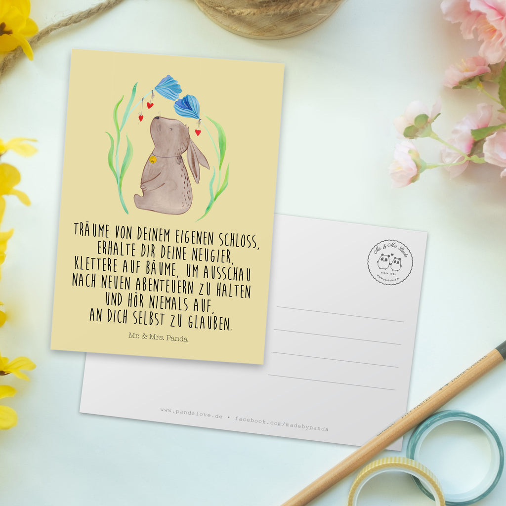 Postkarte Hase Blume Geschenkkarte, Grußkarte, Karte, Einladung, Ansichtskarte, Geburtstagskarte, Einladungskarte, Dankeskarte, Ostern, Osterhase, Ostergeschenke, Osternest, Osterdeko, Geschenk zu Ostern, Hase, Kaninchen, Kind, Taufe, Taufgeschenk, Geburt, Schwangerschaft, erstes Kind, Kindergeburtstag, Geburtstag, Hoffnung, Träume
