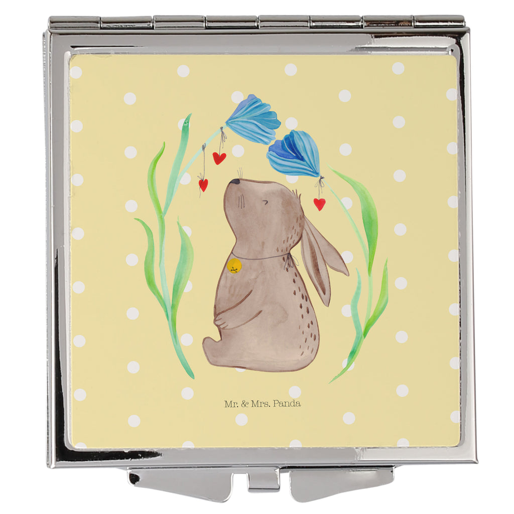 Handtaschenspiegel quadratisch Hase Blume Spiegel, Handtasche, Quadrat, silber, schminken, Schminkspiegel, Ostern, Osterhase, Ostergeschenke, Osternest, Osterdeko, Geschenk zu Ostern, Hase, Kaninchen, Kind, Taufe, Taufgeschenk, Geburt, Schwangerschaft, erstes Kind, Kindergeburtstag, Geburtstag, Hoffnung, Träume
