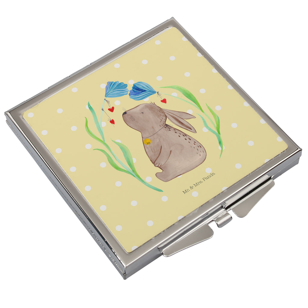 Handtaschenspiegel quadratisch Hase Blume Spiegel, Handtasche, Quadrat, silber, schminken, Schminkspiegel, Ostern, Osterhase, Ostergeschenke, Osternest, Osterdeko, Geschenk zu Ostern, Hase, Kaninchen, Kind, Taufe, Taufgeschenk, Geburt, Schwangerschaft, erstes Kind, Kindergeburtstag, Geburtstag, Hoffnung, Träume