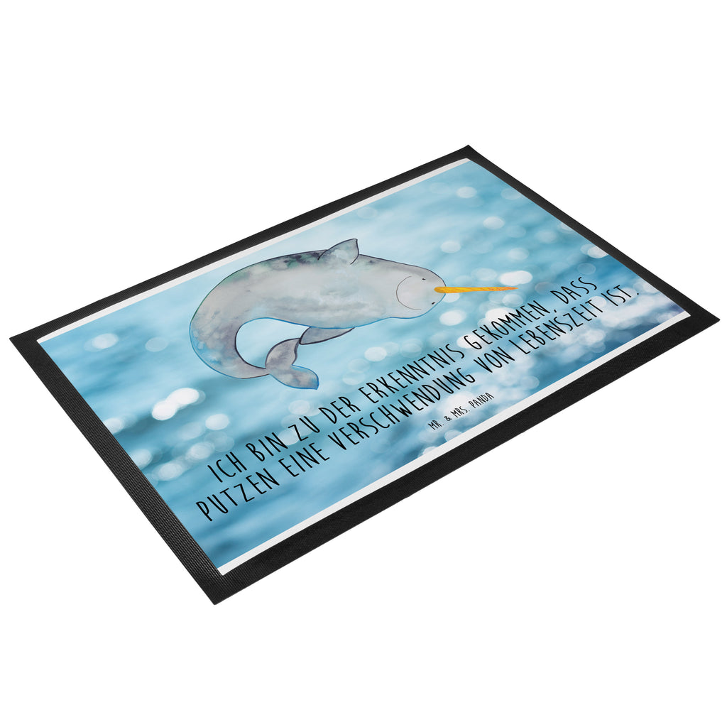 Fußmatte Narwal Narwal, Wal, Putzen, Hausfrau, Junggesellin, aufräumen, Kinderzimmer,  Türvorleger, Schmutzmatte, Fußabtreter, Matte, Schmutzfänger, Fußabstreifer, Schmutzfangmatte, Türmatte, Motivfußmatte,  Haustürmatte, Vorleger  Meerestiere, Meer, Urlaub