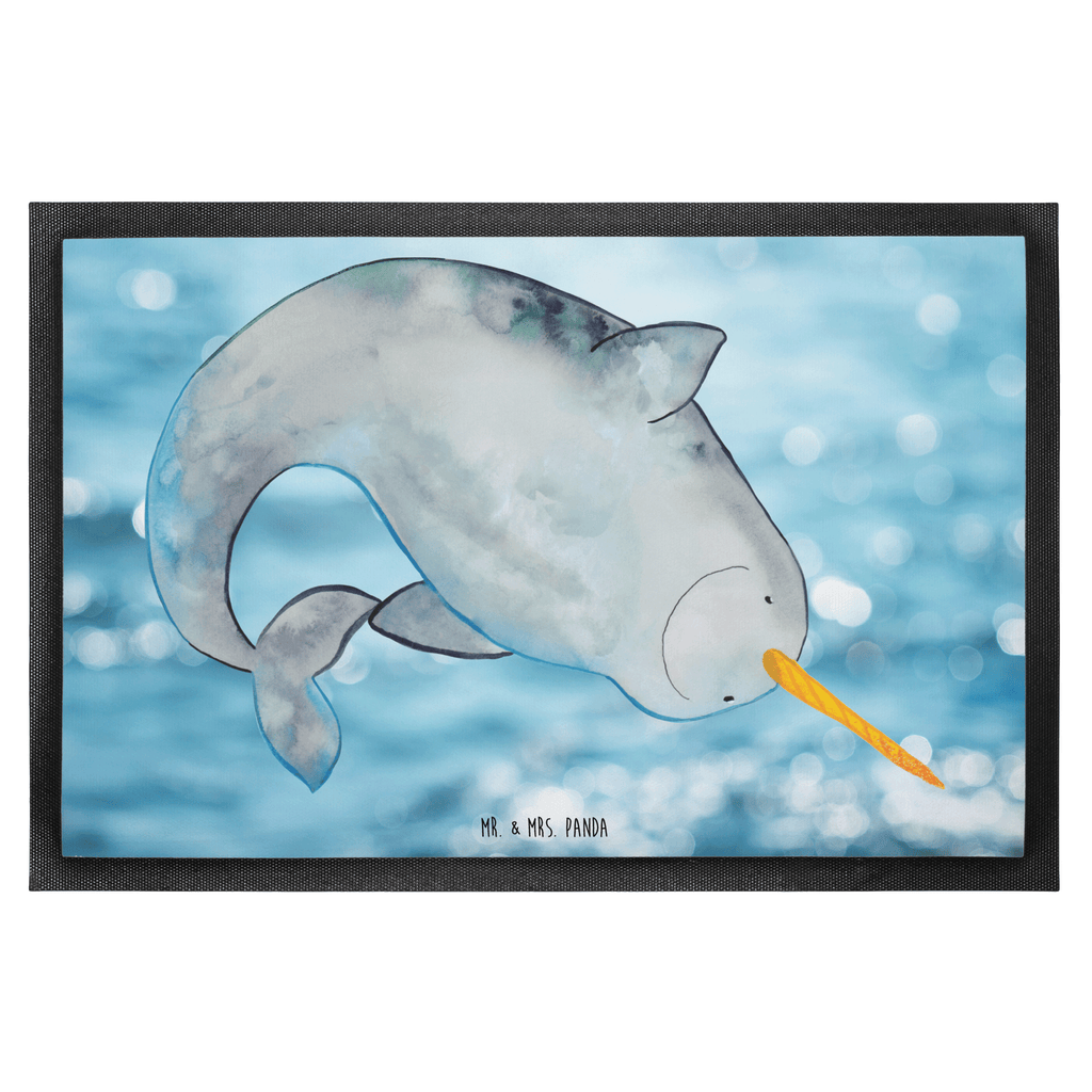 Fußmatte Narwal Narwal, Wal, Putzen, Hausfrau, Junggesellin, aufräumen, Kinderzimmer,  Türvorleger, Schmutzmatte, Fußabtreter, Matte, Schmutzfänger, Fußabstreifer, Schmutzfangmatte, Türmatte, Motivfußmatte,  Haustürmatte, Vorleger  Meerestiere, Meer, Urlaub