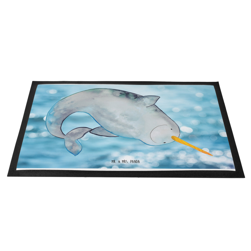 Fußmatte Narwal Narwal, Wal, Putzen, Hausfrau, Junggesellin, aufräumen, Kinderzimmer,  Türvorleger, Schmutzmatte, Fußabtreter, Matte, Schmutzfänger, Fußabstreifer, Schmutzfangmatte, Türmatte, Motivfußmatte,  Haustürmatte, Vorleger  Meerestiere, Meer, Urlaub