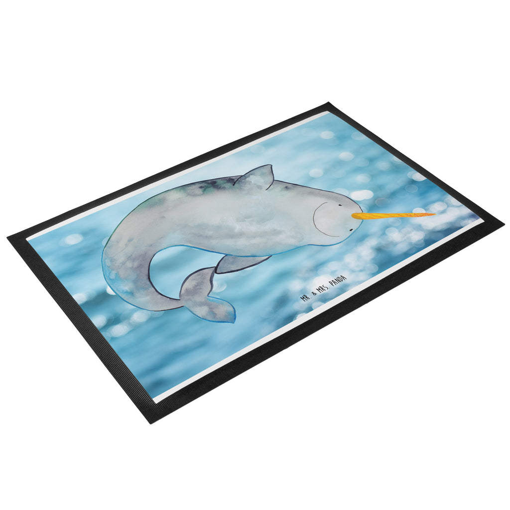 Fußmatte Narwal Narwal, Wal, Putzen, Hausfrau, Junggesellin, aufräumen, Kinderzimmer,  Türvorleger, Schmutzmatte, Fußabtreter, Matte, Schmutzfänger, Fußabstreifer, Schmutzfangmatte, Türmatte, Motivfußmatte,  Haustürmatte, Vorleger  Meerestiere, Meer, Urlaub