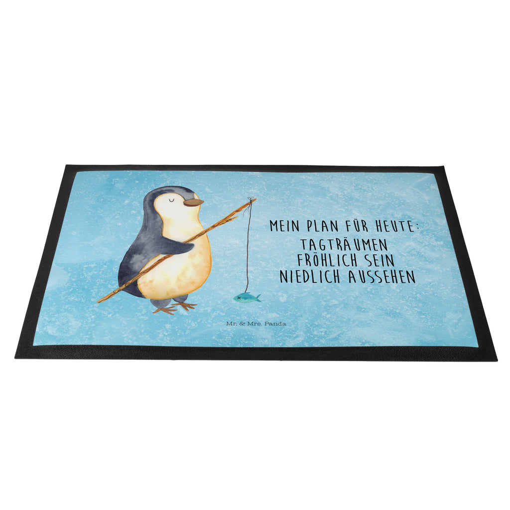 Fußmatte Pinguin Angler Pinguin, Pinguine, Angeln, Angler, Tagträume, Hobby, Plan, Planer, Tagesplan, Neustart, Motivation, Geschenk, Freundinnen, Geschenkidee, Urlaub, Wochenende Türvorleger, Schmutzmatte, Fußabtreter, Matte, Schmutzfänger, Fußabstreifer, Schmutzfangmatte, Türmatte, Motivfußmatte,  Haustürmatte, Vorleger  Pinguin