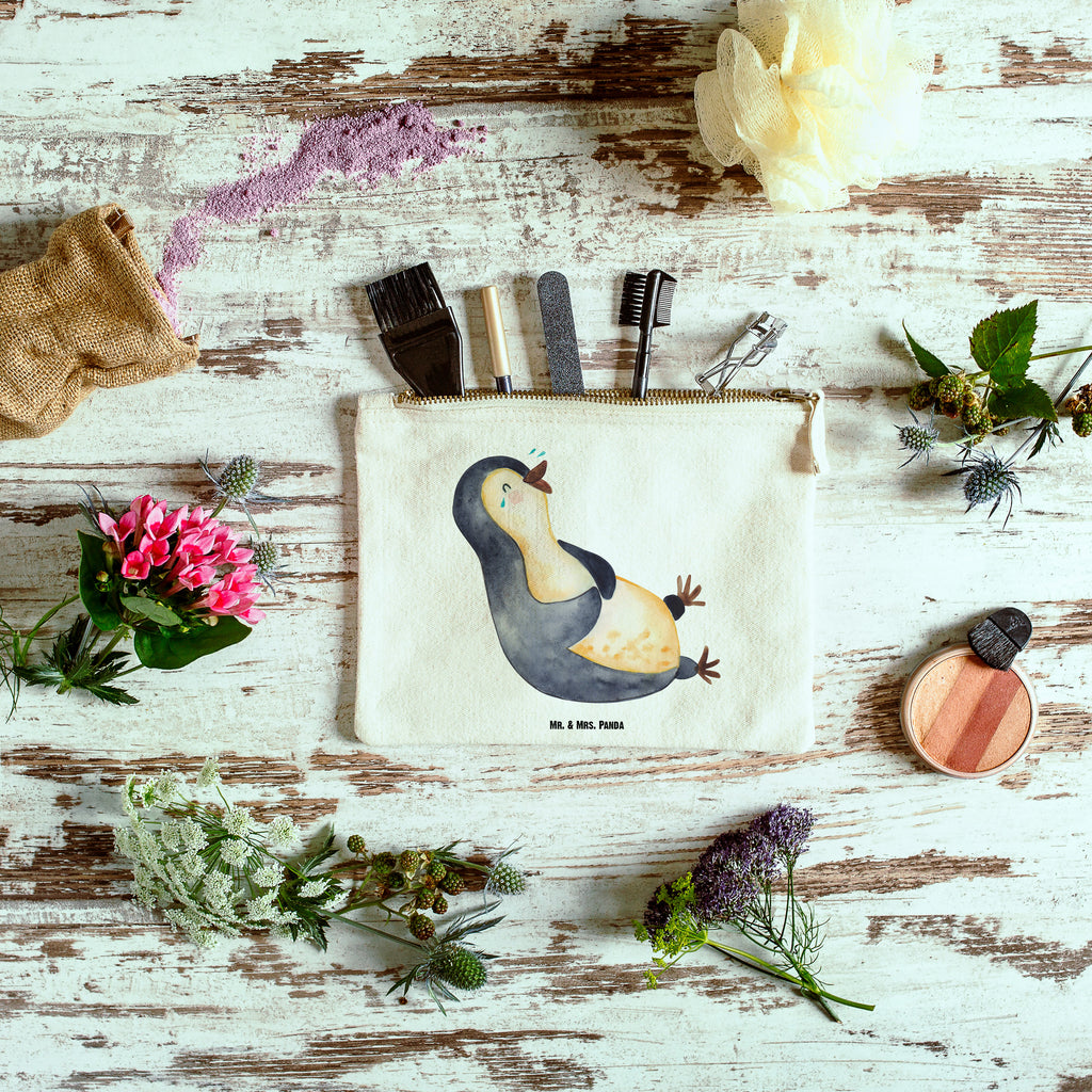 Schminktasche Pinguin lachend Schminktasche, Kosmetiktasche, Kosmetikbeutel, Stiftemäppchen, Etui, Federmappe, Makeup, XXL, Schminketui, Kosmetiketui, Schlamperetui, Pinguin, Pinguine, lustiger Spruch, Optimismus, Fröhlich, Lachen, Humor, Fröhlichkeit