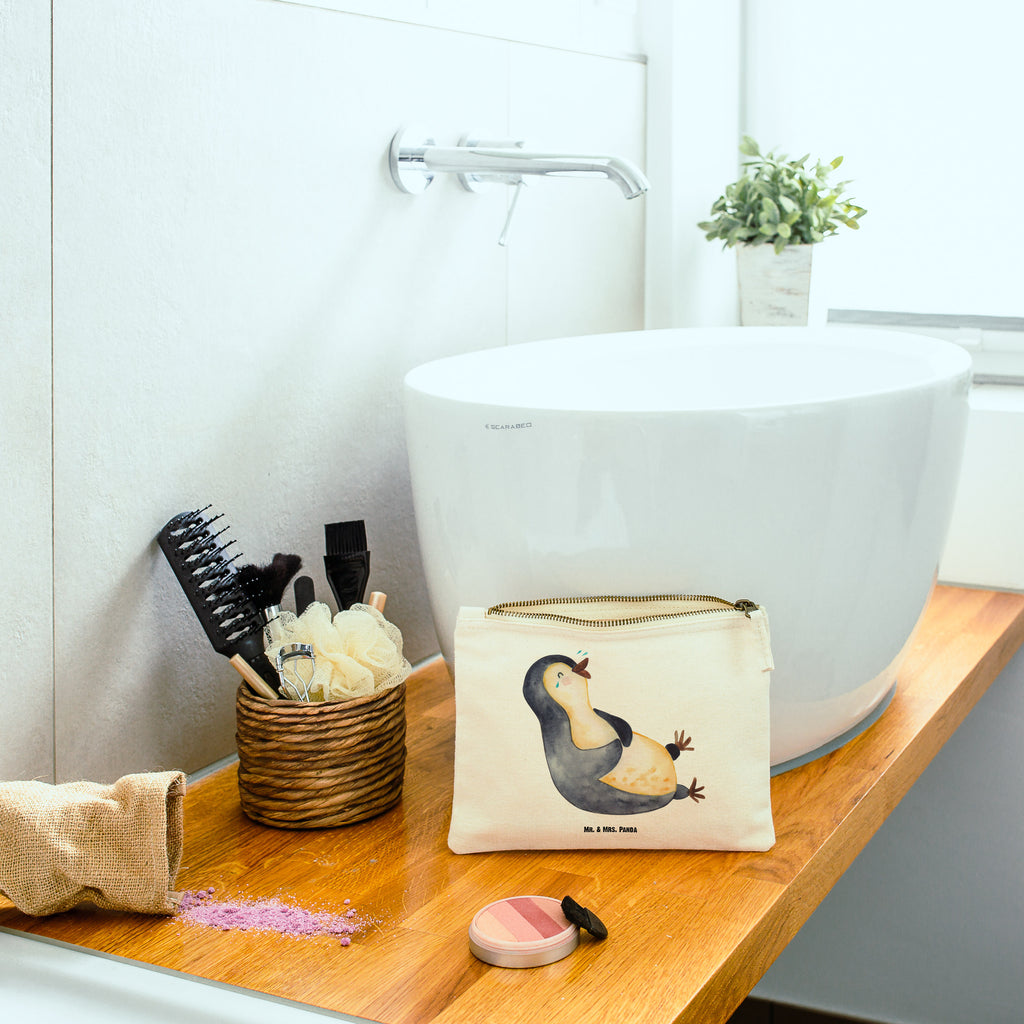 Schminktasche Pinguin lachend Schminktasche, Kosmetiktasche, Kosmetikbeutel, Stiftemäppchen, Etui, Federmappe, Makeup, XXL, Schminketui, Kosmetiketui, Schlamperetui, Pinguin, Pinguine, lustiger Spruch, Optimismus, Fröhlich, Lachen, Humor, Fröhlichkeit