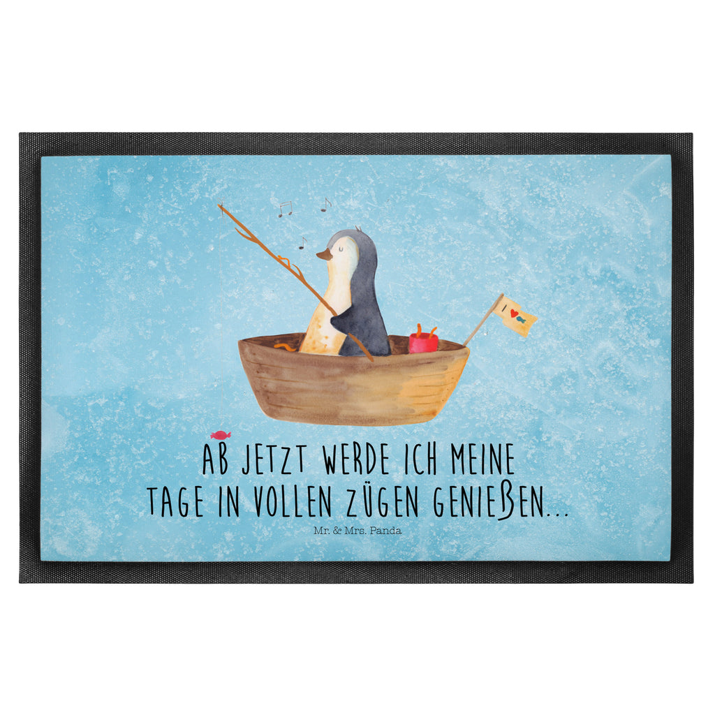Fußmatte Pinguin Angelboot Türvorleger, Schmutzmatte, Fußabtreter, Matte, Schmutzfänger, Fußabstreifer, Schmutzfangmatte, Türmatte, Motivfußmatte, Haustürmatte, Vorleger, Pinguin, Pinguine, Angeln, Boot, Angelboot, Lebenslust, Leben, genießen, Motivation, Neustart, Neuanfang, Trennung, Scheidung, Geschenkidee Liebeskummer