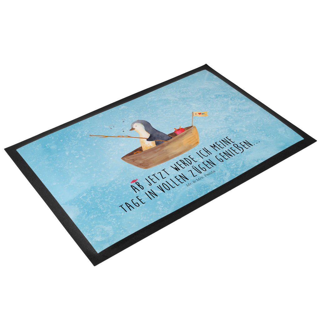Fußmatte Pinguin Angelboot Türvorleger, Schmutzmatte, Fußabtreter, Matte, Schmutzfänger, Fußabstreifer, Schmutzfangmatte, Türmatte, Motivfußmatte, Haustürmatte, Vorleger, Pinguin, Pinguine, Angeln, Boot, Angelboot, Lebenslust, Leben, genießen, Motivation, Neustart, Neuanfang, Trennung, Scheidung, Geschenkidee Liebeskummer