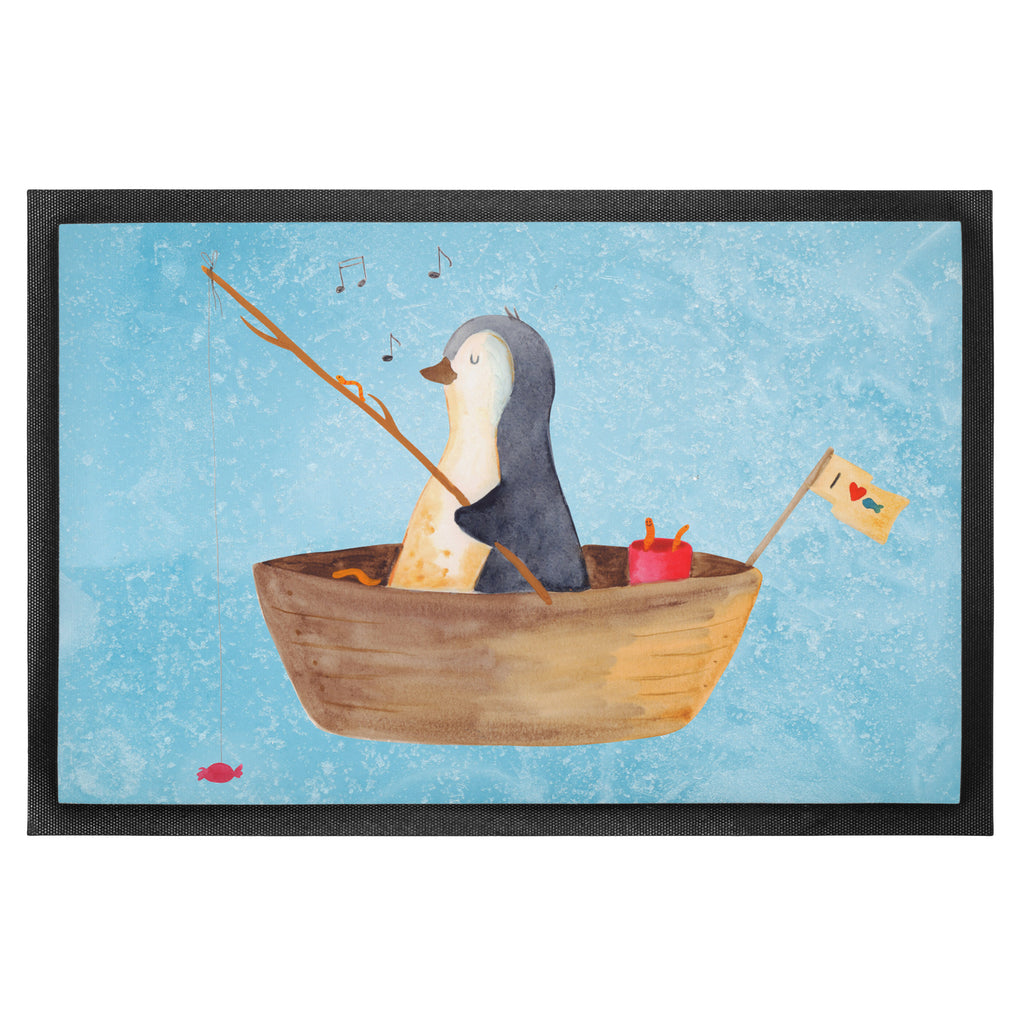 Fußmatte Pinguin Angelboot Türvorleger, Schmutzmatte, Fußabtreter, Matte, Schmutzfänger, Fußabstreifer, Schmutzfangmatte, Türmatte, Motivfußmatte, Haustürmatte, Vorleger, Pinguin, Pinguine, Angeln, Boot, Angelboot, Lebenslust, Leben, genießen, Motivation, Neustart, Neuanfang, Trennung, Scheidung, Geschenkidee Liebeskummer