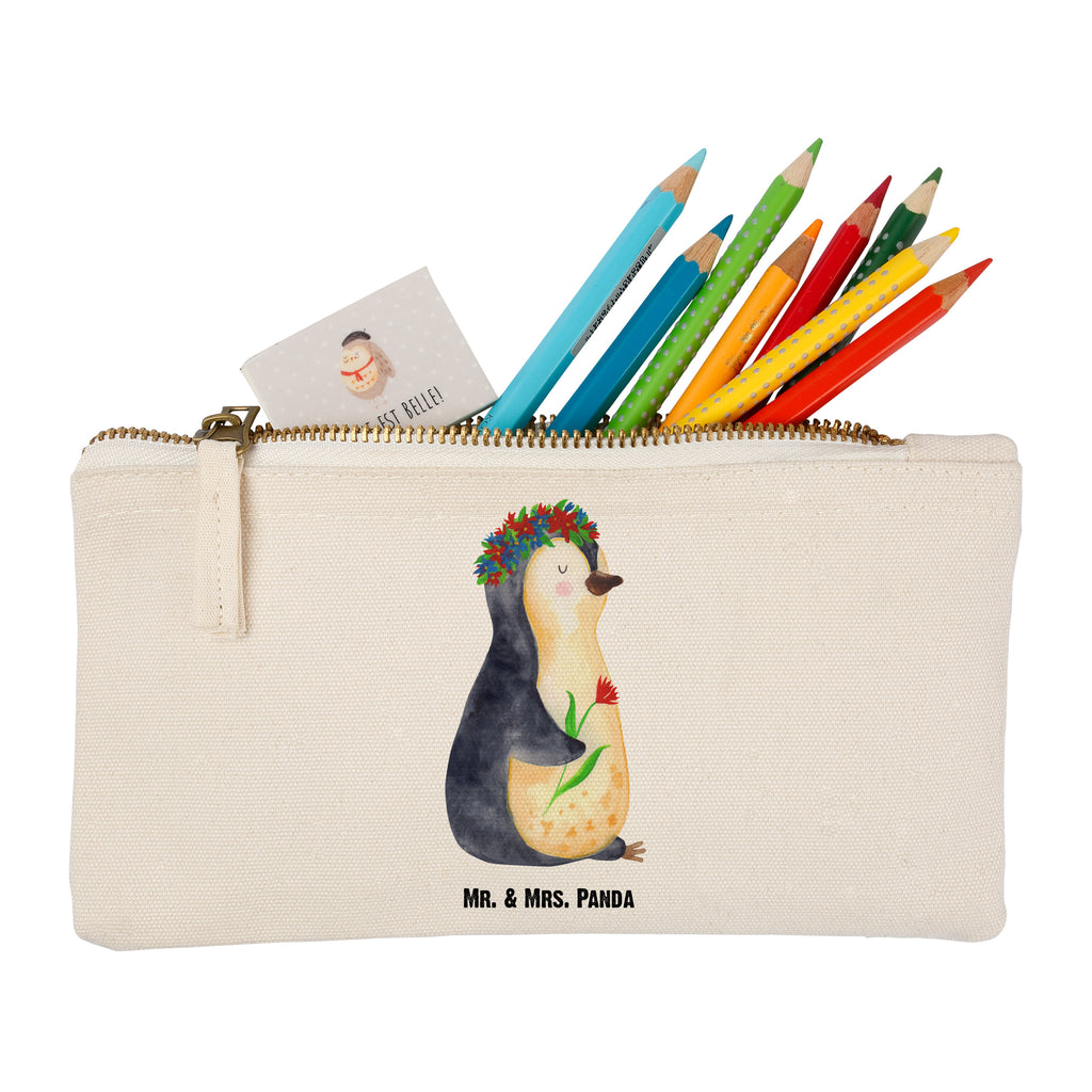 Schminktasche Pinguin Blumenkranz Schminktasche, Kosmetiktasche, Kosmetikbeutel, Stiftemäppchen, Etui, Federmappe, Makeup, XXL, Schminketui, Kosmetiketui, Schlamperetui, Pinguin, Pinguine, Blumenkranz, Universum, Leben, Wünsche, Ziele, Lebensziele, Motivation, Lebenslust, Liebeskummer, Geschenkidee