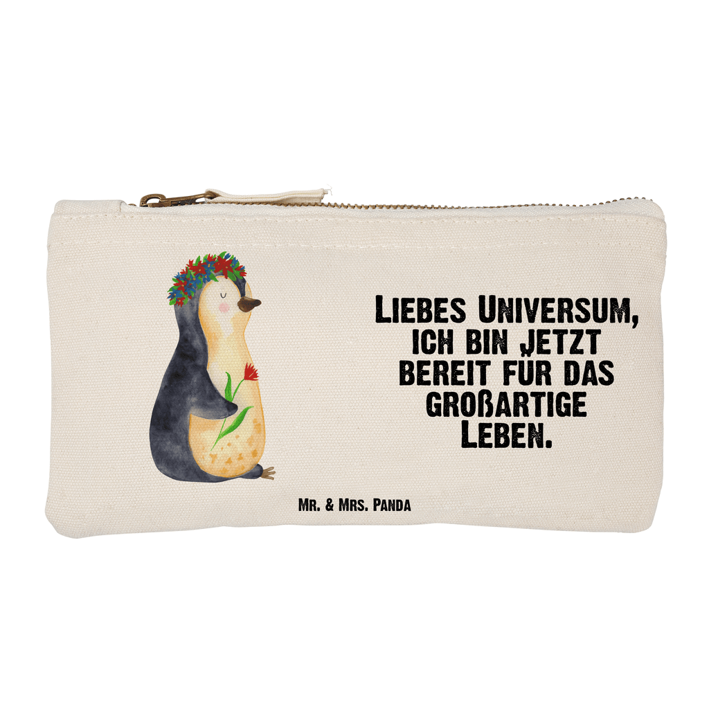 Schminktasche Pinguin Blumenkranz Schminktasche, Kosmetiktasche, Kosmetikbeutel, Stiftemäppchen, Etui, Federmappe, Makeup, XXL, Schminketui, Kosmetiketui, Schlamperetui, Pinguin, Pinguine, Blumenkranz, Universum, Leben, Wünsche, Ziele, Lebensziele, Motivation, Lebenslust, Liebeskummer, Geschenkidee
