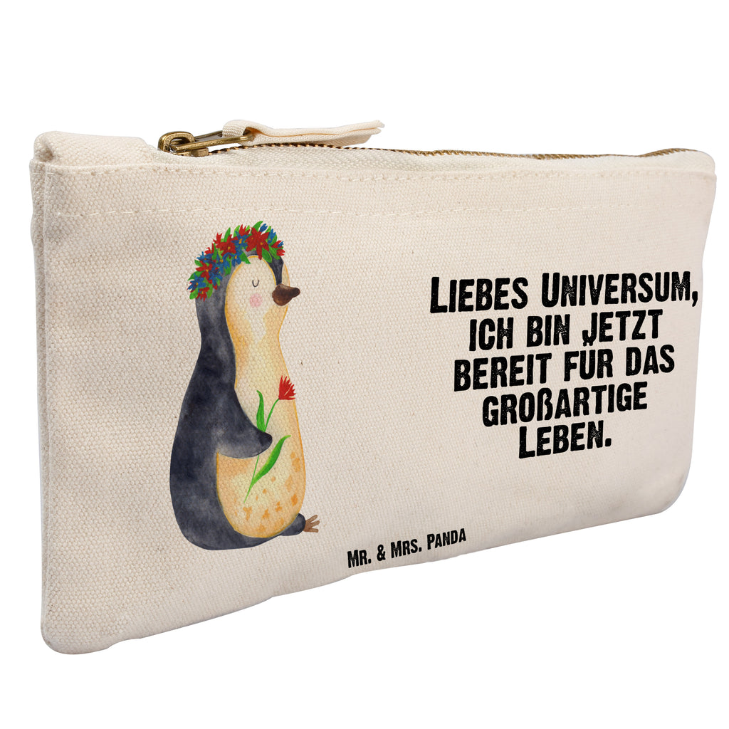 Schminktasche Pinguin Blumenkranz Schminktasche, Kosmetiktasche, Kosmetikbeutel, Stiftemäppchen, Etui, Federmappe, Makeup, XXL, Schminketui, Kosmetiketui, Schlamperetui, Pinguin, Pinguine, Blumenkranz, Universum, Leben, Wünsche, Ziele, Lebensziele, Motivation, Lebenslust, Liebeskummer, Geschenkidee