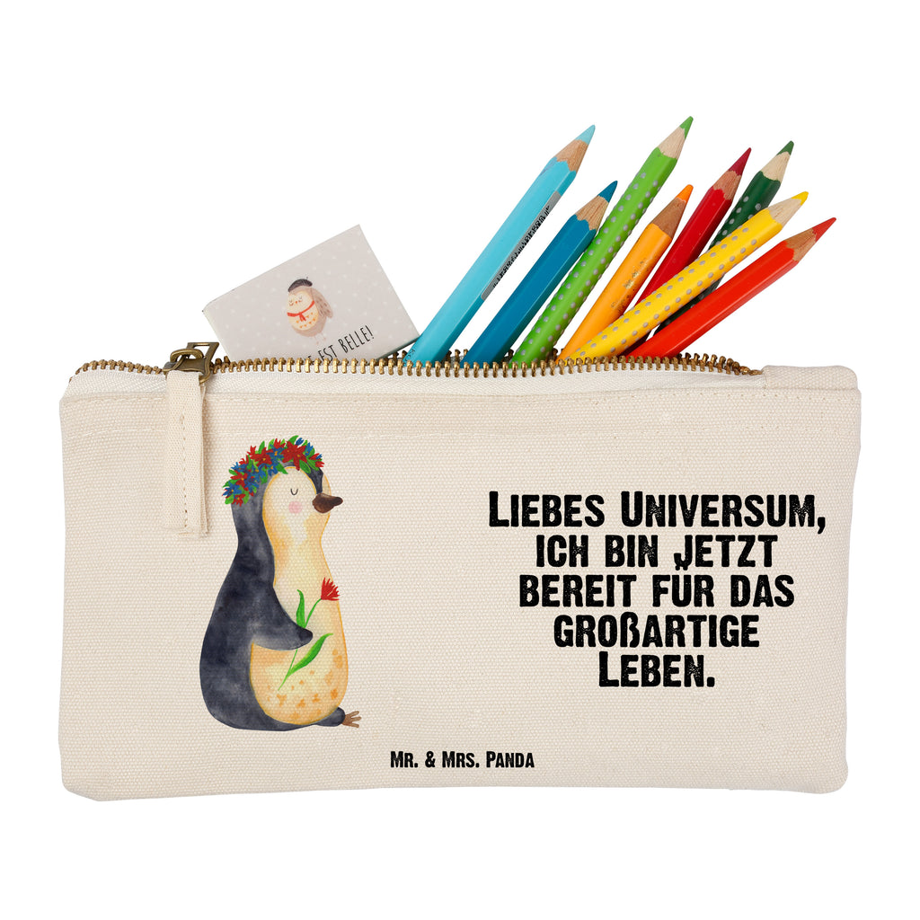 Schminktasche Pinguin Blumenkranz Schminktasche, Kosmetiktasche, Kosmetikbeutel, Stiftemäppchen, Etui, Federmappe, Makeup, XXL, Schminketui, Kosmetiketui, Schlamperetui, Pinguin, Pinguine, Blumenkranz, Universum, Leben, Wünsche, Ziele, Lebensziele, Motivation, Lebenslust, Liebeskummer, Geschenkidee