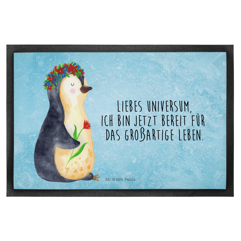 Fußmatte Pinguin Blumenkranz Türvorleger, Schmutzmatte, Fußabtreter, Matte, Schmutzfänger, Fußabstreifer, Schmutzfangmatte, Türmatte, Motivfußmatte, Haustürmatte, Vorleger, Pinguin, Pinguine, Blumenkranz, Universum, Leben, Wünsche, Ziele, Lebensziele, Motivation, Lebenslust, Liebeskummer, Geschenkidee