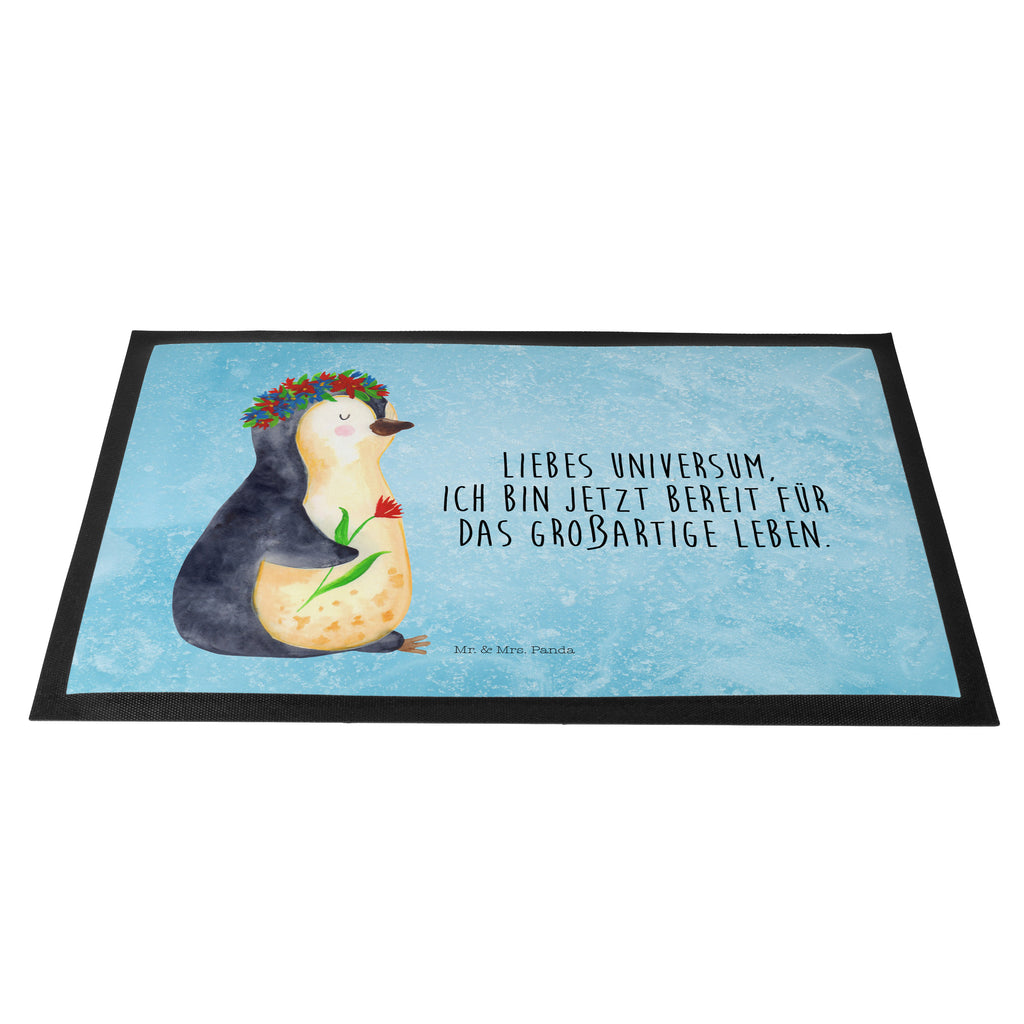 Fußmatte Pinguin Blumenkranz Türvorleger, Schmutzmatte, Fußabtreter, Matte, Schmutzfänger, Fußabstreifer, Schmutzfangmatte, Türmatte, Motivfußmatte, Haustürmatte, Vorleger, Pinguin, Pinguine, Blumenkranz, Universum, Leben, Wünsche, Ziele, Lebensziele, Motivation, Lebenslust, Liebeskummer, Geschenkidee