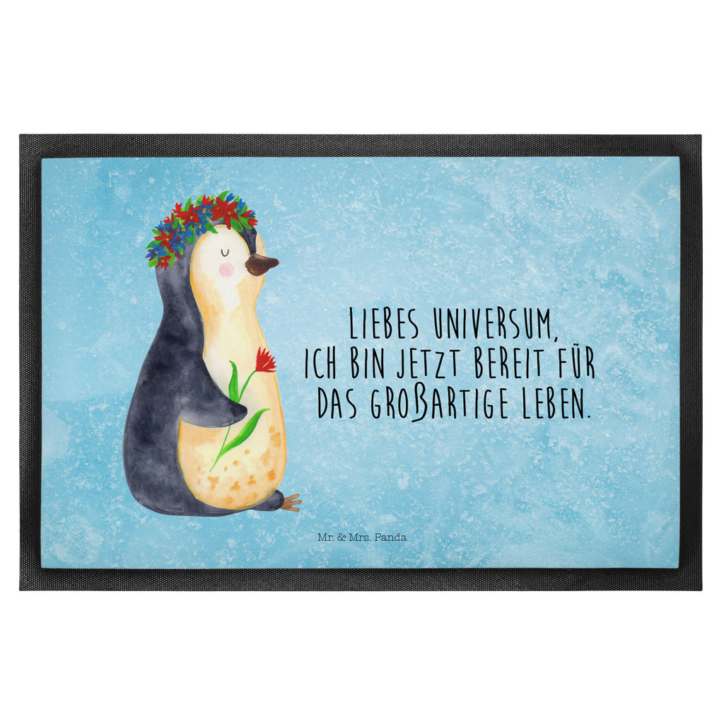 Fußmatte Pinguin Blumenkranz Türvorleger, Schmutzmatte, Fußabtreter, Matte, Schmutzfänger, Fußabstreifer, Schmutzfangmatte, Türmatte, Motivfußmatte, Haustürmatte, Vorleger, Pinguin, Pinguine, Blumenkranz, Universum, Leben, Wünsche, Ziele, Lebensziele, Motivation, Lebenslust, Liebeskummer, Geschenkidee