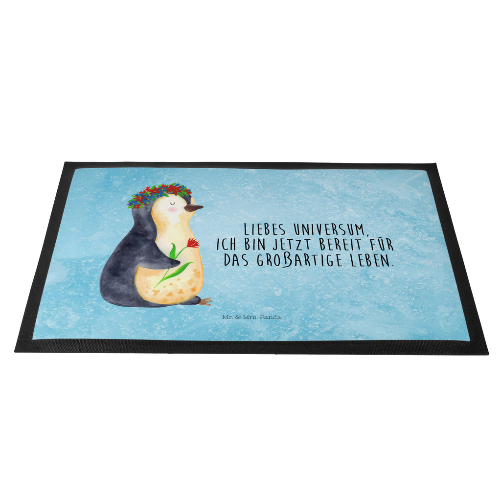 Fußmatte Pinguin Blumenkranz Türvorleger, Schmutzmatte, Fußabtreter, Matte, Schmutzfänger, Fußabstreifer, Schmutzfangmatte, Türmatte, Motivfußmatte, Haustürmatte, Vorleger, Pinguin, Pinguine, Blumenkranz, Universum, Leben, Wünsche, Ziele, Lebensziele, Motivation, Lebenslust, Liebeskummer, Geschenkidee
