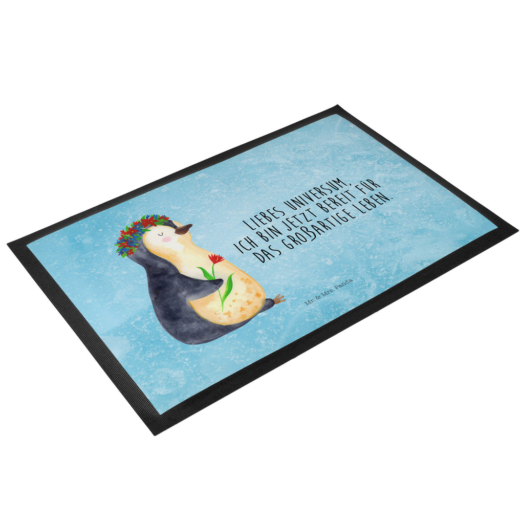 Fußmatte Pinguin Blumenkranz Türvorleger, Schmutzmatte, Fußabtreter, Matte, Schmutzfänger, Fußabstreifer, Schmutzfangmatte, Türmatte, Motivfußmatte, Haustürmatte, Vorleger, Pinguin, Pinguine, Blumenkranz, Universum, Leben, Wünsche, Ziele, Lebensziele, Motivation, Lebenslust, Liebeskummer, Geschenkidee