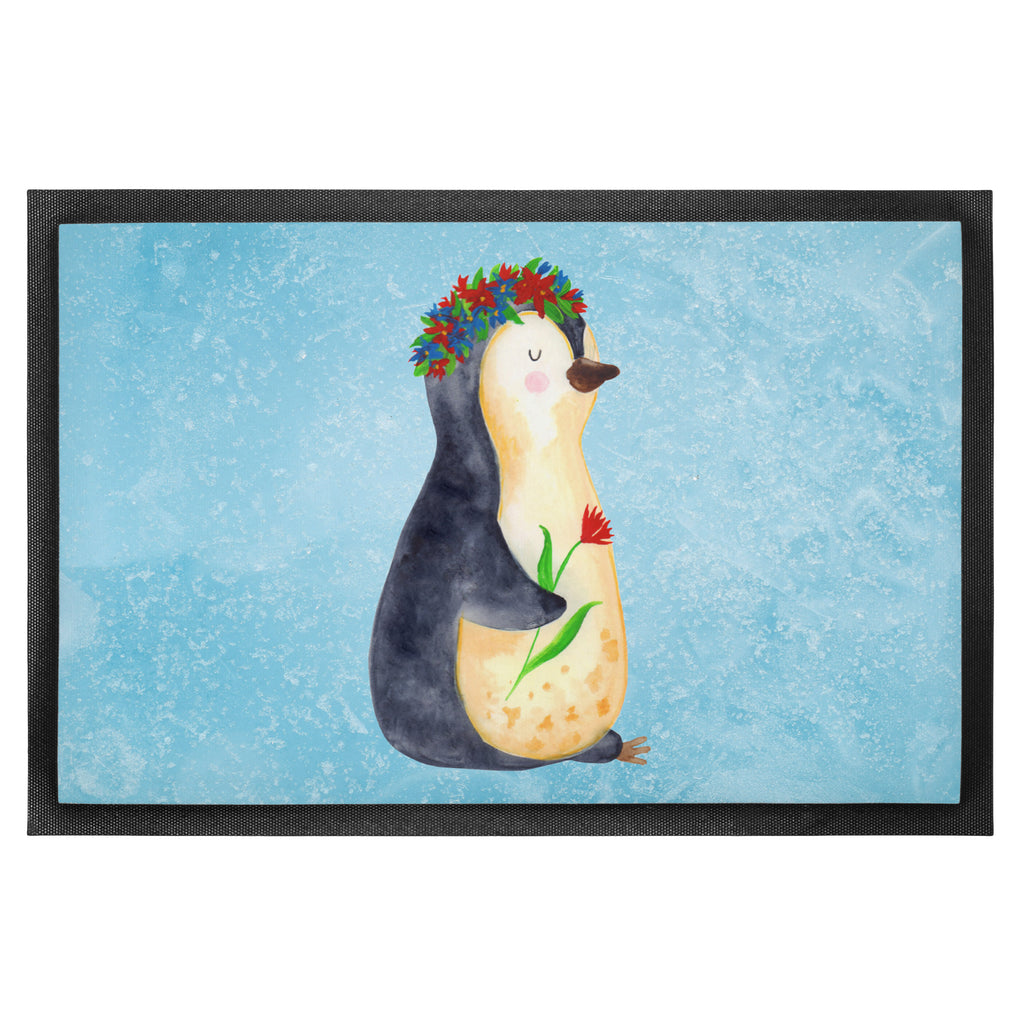 Fußmatte Pinguin Blumenkranz Türvorleger, Schmutzmatte, Fußabtreter, Matte, Schmutzfänger, Fußabstreifer, Schmutzfangmatte, Türmatte, Motivfußmatte, Haustürmatte, Vorleger, Pinguin, Pinguine, Blumenkranz, Universum, Leben, Wünsche, Ziele, Lebensziele, Motivation, Lebenslust, Liebeskummer, Geschenkidee