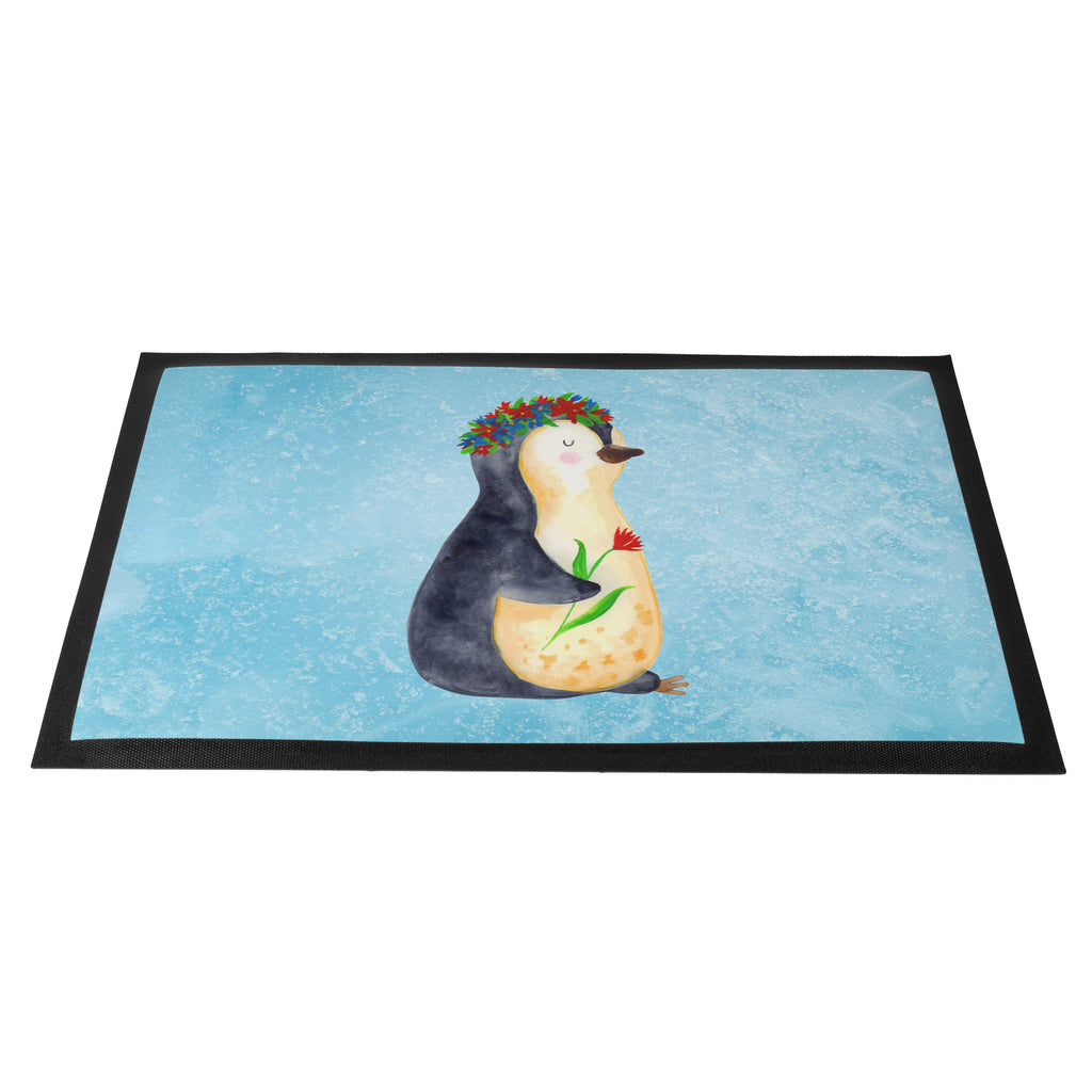 Fußmatte Pinguin Blumenkranz Türvorleger, Schmutzmatte, Fußabtreter, Matte, Schmutzfänger, Fußabstreifer, Schmutzfangmatte, Türmatte, Motivfußmatte, Haustürmatte, Vorleger, Pinguin, Pinguine, Blumenkranz, Universum, Leben, Wünsche, Ziele, Lebensziele, Motivation, Lebenslust, Liebeskummer, Geschenkidee