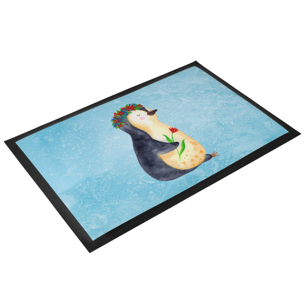 Fußmatte Pinguin Blumenkranz Türvorleger, Schmutzmatte, Fußabtreter, Matte, Schmutzfänger, Fußabstreifer, Schmutzfangmatte, Türmatte, Motivfußmatte, Haustürmatte, Vorleger, Pinguin, Pinguine, Blumenkranz, Universum, Leben, Wünsche, Ziele, Lebensziele, Motivation, Lebenslust, Liebeskummer, Geschenkidee