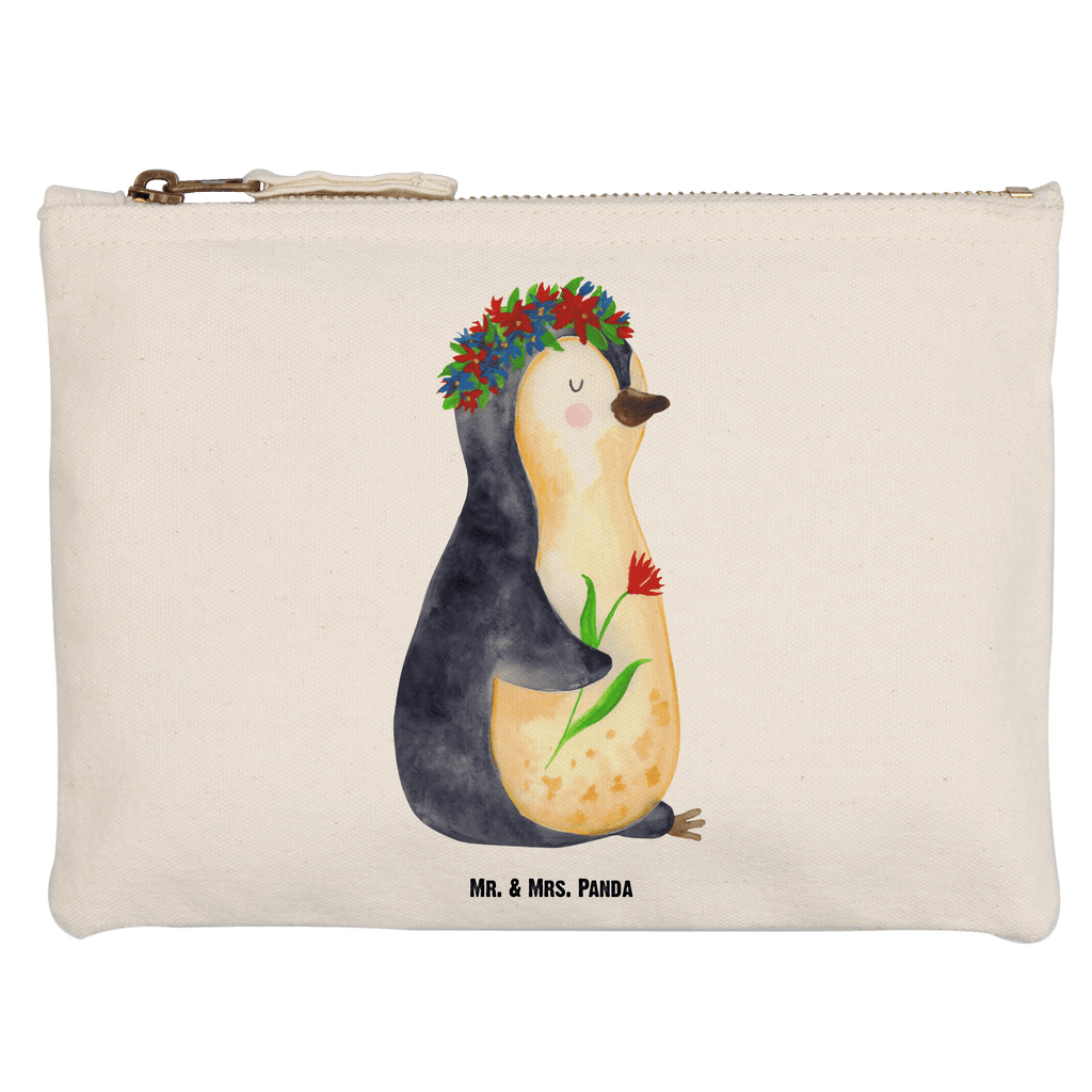 Schminktasche Pinguin Blumenkranz Schminktasche, Kosmetiktasche, Kosmetikbeutel, Stiftemäppchen, Etui, Federmappe, Makeup, XXL, Schminketui, Kosmetiketui, Schlamperetui, Pinguin, Pinguine, Blumenkranz, Universum, Leben, Wünsche, Ziele, Lebensziele, Motivation, Lebenslust, Liebeskummer, Geschenkidee