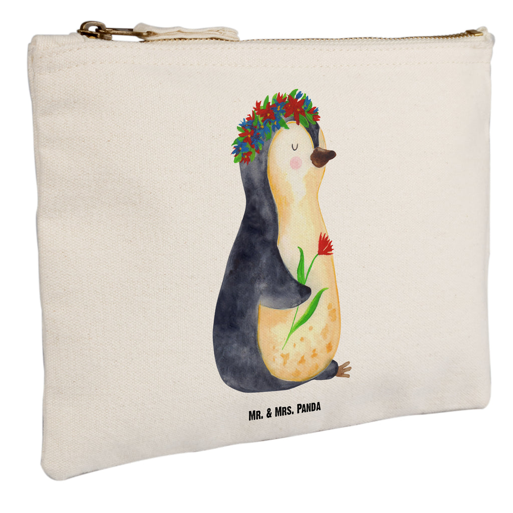 Schminktasche Pinguin Blumenkranz Schminktasche, Kosmetiktasche, Kosmetikbeutel, Stiftemäppchen, Etui, Federmappe, Makeup, XXL, Schminketui, Kosmetiketui, Schlamperetui, Pinguin, Pinguine, Blumenkranz, Universum, Leben, Wünsche, Ziele, Lebensziele, Motivation, Lebenslust, Liebeskummer, Geschenkidee